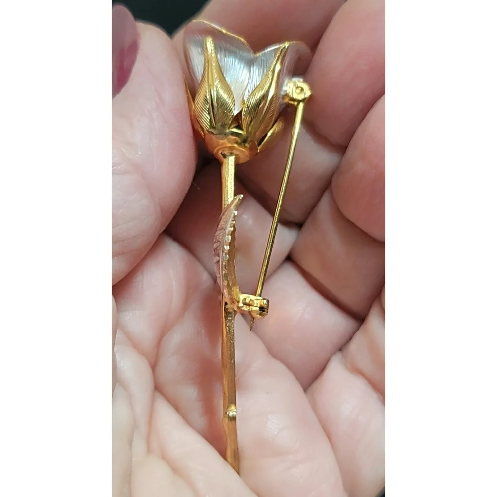 Mid Century Modern Gold And Silver Rose Brooch - Picture 5 of 9